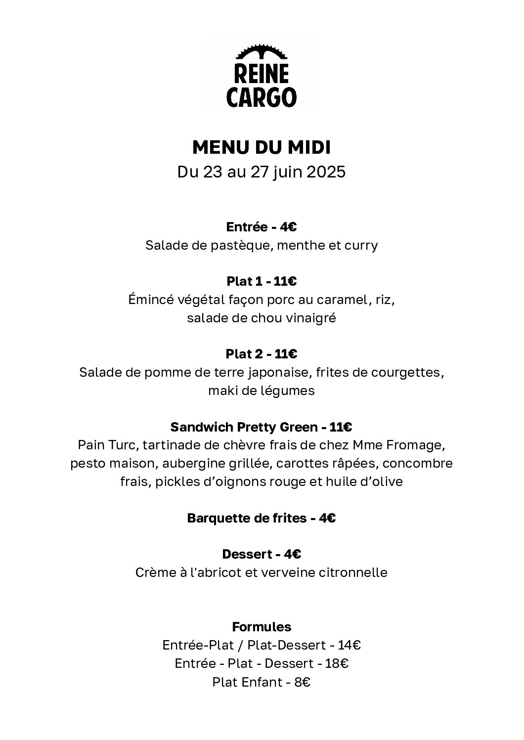 Menu du midi avec sandwich-frites