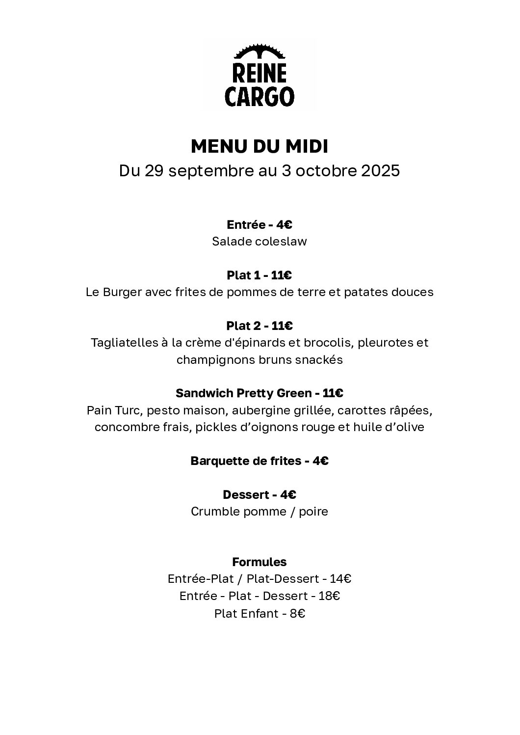 Menu du midi avec sandwich-frites